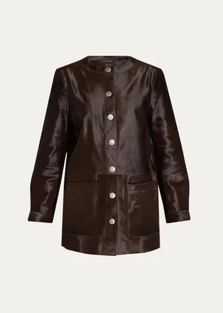 Kobi Halperin Lisa Leather & Calf Hair Button-Front Coat