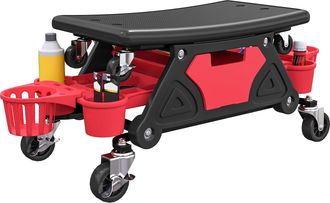 HOMCOM Rolling Mechanic Stool - 135kg Capacity Workshop Stool - Red | TJ Hughes