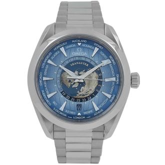 Omega Pre-owned Omega Seamaster Aqua Terra World Time GMT Automatic Chronometer Blue Dial Mens Watch 220..1.0..43..2.2.0