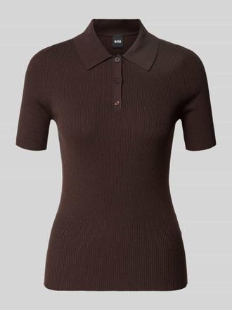 HUGO BOSS Slim Fit Poloshirt aus Rippstrick in Dunkelbraun, Gr&ouml;&szlig;e XXL