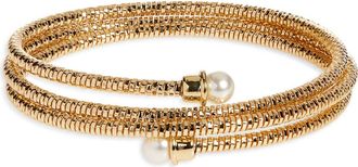 Nordstrom Faux Pearl Cap Coil Bracelet in White- Gold at Nordstrom