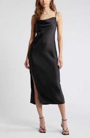 Open Edit Cowl Neck Satin Slipdress in Black at Nordstrom Rack, Size X-Small