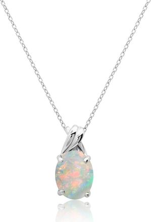 MAX + STONE 14k Yellow or White Gold Gemstone Oval Pendant Necklace with Drop Twist Setting