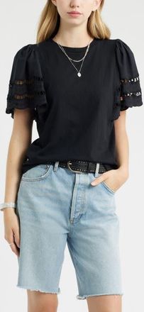 Treasure & Bond Flutter Sleeve Eyelet Top in Black at Nordstrom, Size Xx-Small