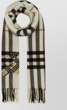 Burberry cashmere scarf embroidered check pattern fringe