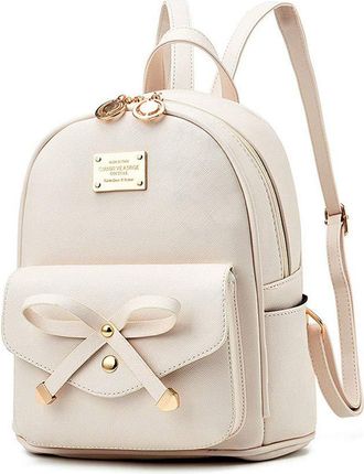 I Ihayner Girls Bowknot Cute Leather Backpack Mini Backpack Purse for Women Small Fashion Rucksack for Daily Travel Shopping Beige