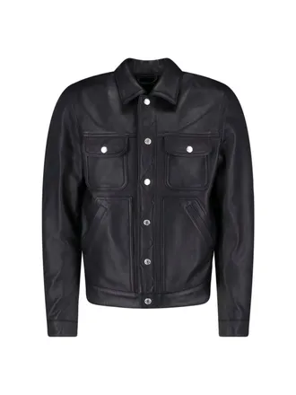 Dsquared2 Sleek Black Leather Jacket with Structured Silhouette