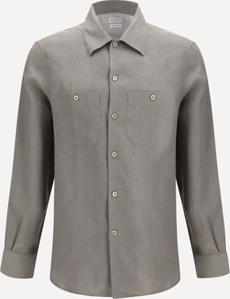 Brunello Cucinelli Camicia easy fit in lino con taschini Man M