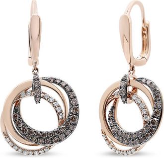 House of Brilliance 14K Rose Gold 1.00 Cttw White and Brown Diamond Intertwining Hoops and Circle Dangle Earrings (G-H/Brown Color, SI1-SI2 Clarity)