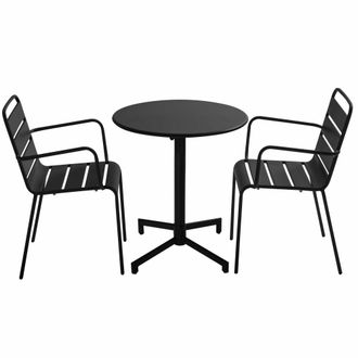Oviala Conjunto de mesa y 2 sillas de jard&iacute;n en metal negro