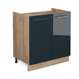 Vicco Armario Bajo Para Fregadero Fame-line, Azul Oscuro Alto Brillo, 80 Cm Sin Encimera Vicco