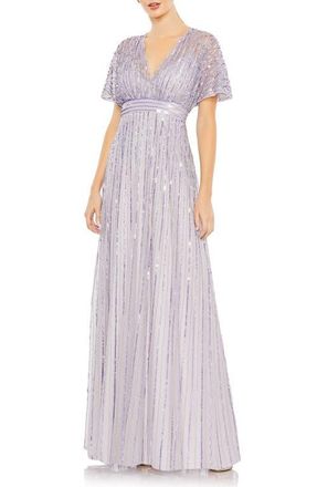 Mac Duggal Sequined Butterfly Sleeve A Line Gown in Lavender at Nordstrom, Size 14