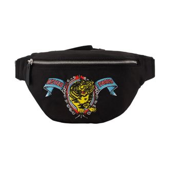 Kenzo Tassen, Heren, Zwart, ONE Size, Katoen, Tiger Geborduurde Heuptas