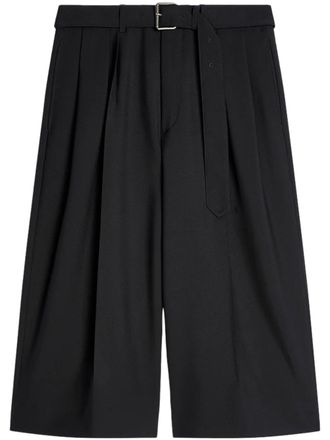 Dries Van Noten High-Waisted Black Shorts with Tailored Pleats and Belt