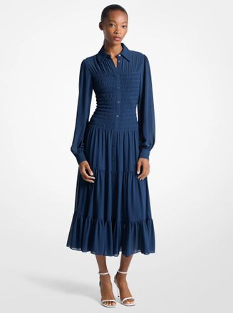 Michael Kors Smocked Georgette Shirtdress