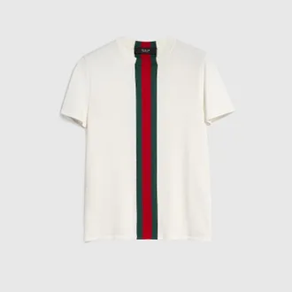 Gucci Knit Cotton T-shirt With Web Intarsia, Size XXXL, White