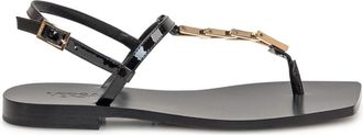 Versace Zwarte leren lage sandalen met V-hardware - Dames - Sandalen - Zwart - 36 EU - Leer - Schoenen