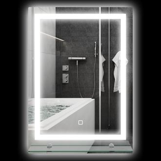 OEM Espejo Para Ba&ntilde;o 50x70 Cm Con 3 Colores De Luz Estante De Vidrio Funci&oacute;n De Memoria E Interruptor T&aacute;ctil Plata