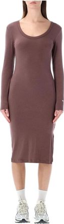 Nike Vestido Midi Ajustado de Punto Chill con Mangas Largas - Dresses - Mujer - Marr&oacute;n - XS