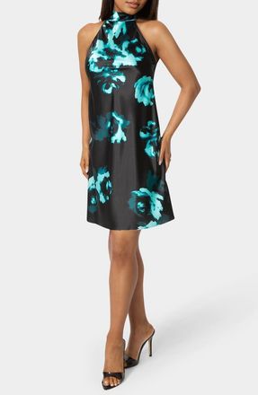 Bebe Satin Mock Neck Bow Back Minidress in Navy Multi at Nordstrom Rack, Size X-Large