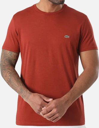 Lacoste Mens Lacoste TH6709 Mens T Shirts Short Sleeve Crew Neck Soft Pima Cotton Summer Tee - Orange/Brown - Size: 42