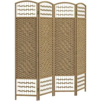 HOMCOM Homcom - Biombo Separador De Ambientes De 4 Paneles 160x170 Cm Divisor De Habitaci&oacute;n Plegable De Cuerda De Papel Y Marco De Madera Decoraci&oacute;n Natural