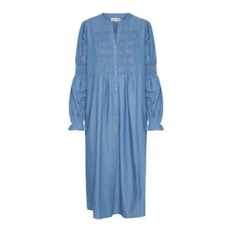 Cream Blauwe Denim Jurk met Smock Panelen - Dames - Shirt Kleedjes - Blauw - M - Denim - Kleedjes