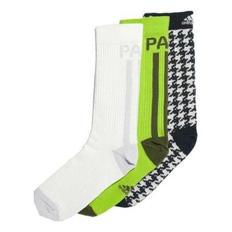 adidas originals x IVY PARK Crossover Contrasting Colors Logo Sports Mid Calf Socks 3 Pairs White / Gray / Green HM2598