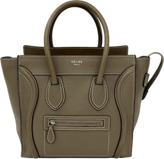 Celine Beige Gray Leather Boston Bag Handbag Tote Bag (Pre-Owned)