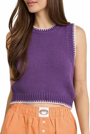 Le Lis Blanc Deux Sleeveless Crew Neck Stitching Detail Sweater Top In Purple