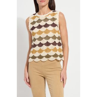 Lyss&eacute; Faye Scallop Edge Cotton Blend Shell Top in Multi Earth Tone at Nordstrom, Size Medium