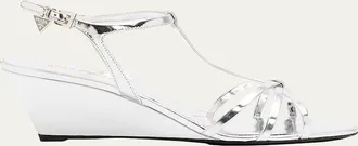 Prada 55mm Metallic Leather Wedge Sandals