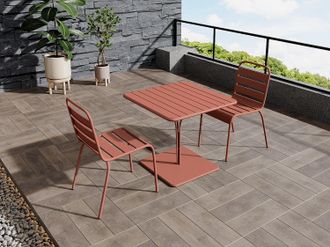 Vente-Unique Sala da pranzo da giardino un tavolo L.80 cm e 2 sedie impilabili in Metallo Terracotta - MIRMANDE di MYLIA
