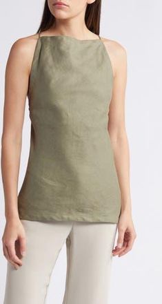 Faithfull The Brand Antibes Sleeveless Tie Back Linen Top in Khaki at Nordstrom Rack, Size Xx-Large