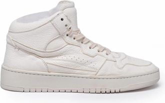 Eleventy White High-Top Fur Interior Leather Sneakers