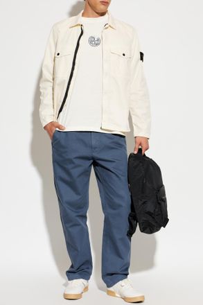 Stone Island Jacket With Logo Patch, Mens, Cream