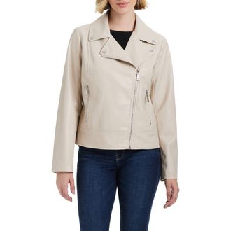 Vince Camuto Asymmetric Zip Faux Leather Jacket in Soft Dove at Nordstrom, Size Large