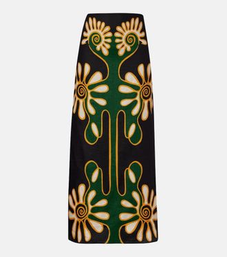 Cala de la Cruz Celina printed linen midi skirt
