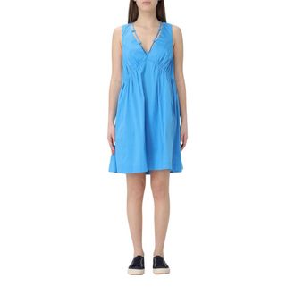Pinko Short Dresses, female, Blue, S, Elegant Sleeveless V-Neck Cotton Dress