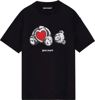 Palm Angels Bear In Love Classic Tee Black White PMAA001S21JER0211001