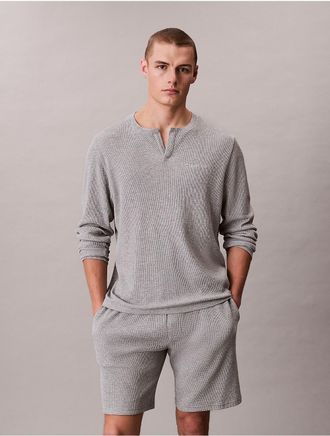 Calvin Klein Mens Waffle Knit Henley Sleep Tee - Grey - XL