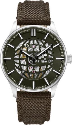 Kenneth Cole The Thompson Skeleton Automatic Nylon Strap Watch, 43.5mm in Dark Brown at Nordstrom