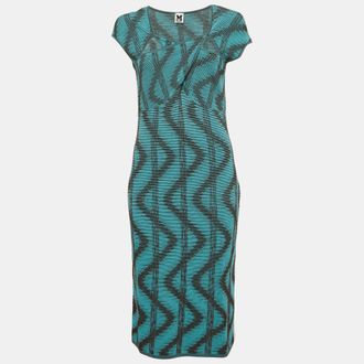 M Missoni Blue Zig Zag Lurex Knit Midi Dress