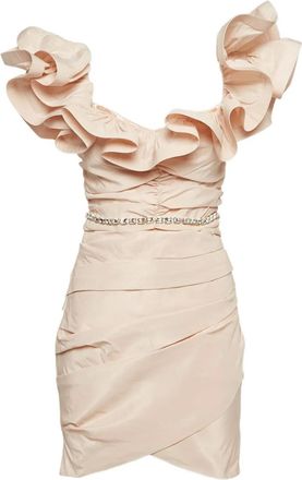 Elisabetta Franchi Jurk verfraaid met kristallen en ruches - Roze