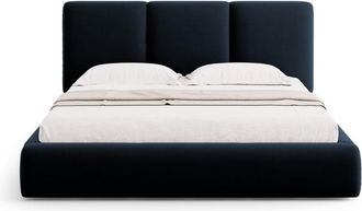 Cosmopolitan Design Cama con cabecero y ba&uacute;l 140x200cm de terciopelo azul oscuro