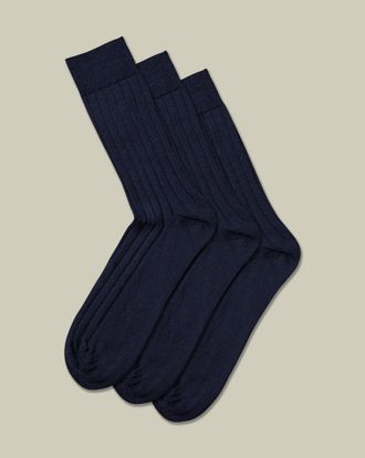 CHARLES TYRWHITT 3 Pair Merino Wool Multipack Socks - Denim Blue Size 10.5-13 by Charles Tyrwhitt