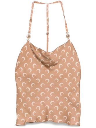 Marine Serre crescent moon-print satin top - Brown