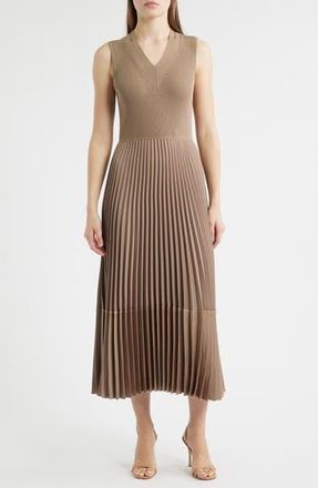 BOSS Fararan Pleated Mixed Media Maxi Dress in Open Brn at Nordstrom Rack, Size X-Large