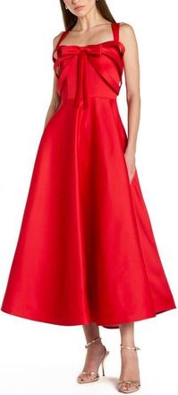 Mac Duggal Satin Sleeveless A Line Ankle Dress With Bow in Red at Nordstrom, Size 10