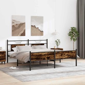 Berkfield Home Metal Bed Frame without Mattress Smoked Oak 160x200 cm in Brown